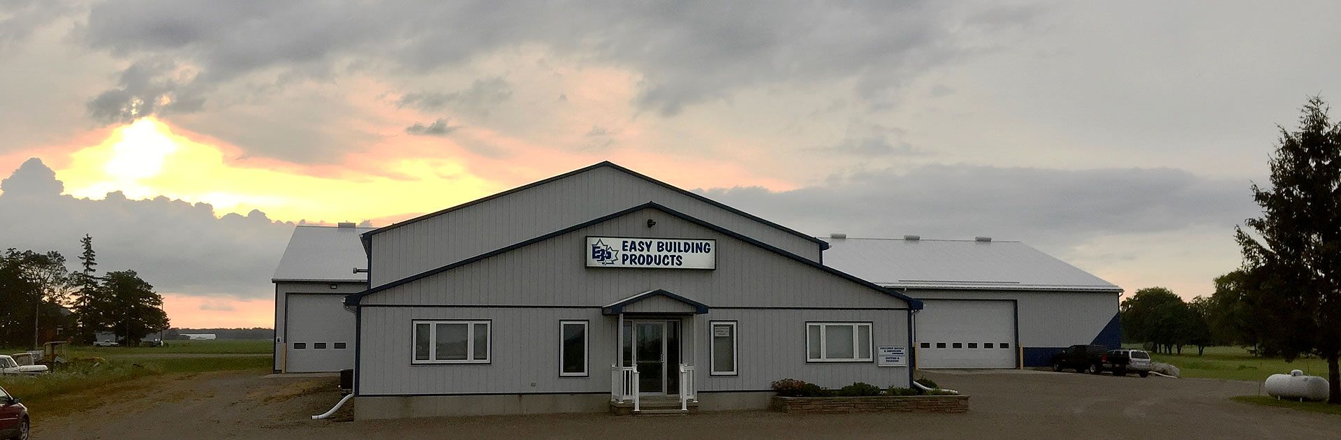 EBP Building front at sunset